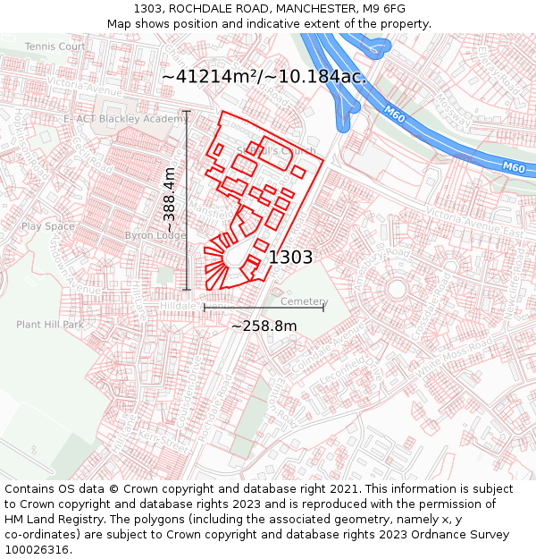1303, ROCHDALE ROAD, MANCHESTER, M9 6FG: Plot and title map
