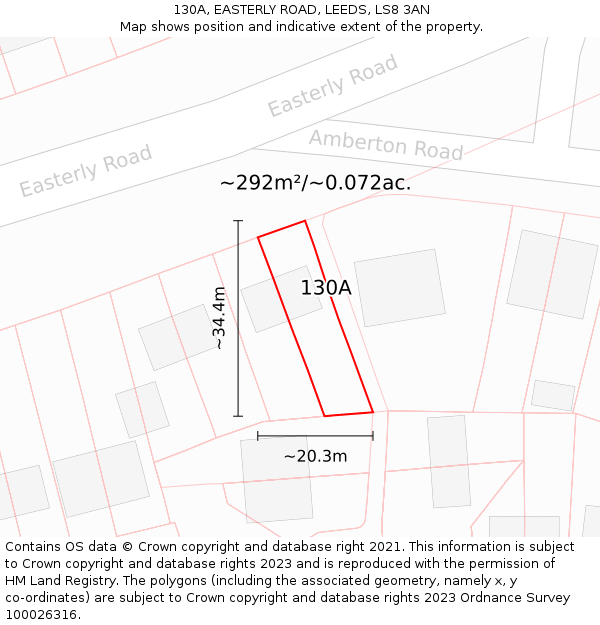 130A, EASTERLY ROAD, LEEDS, LS8 3AN: Plot and title map