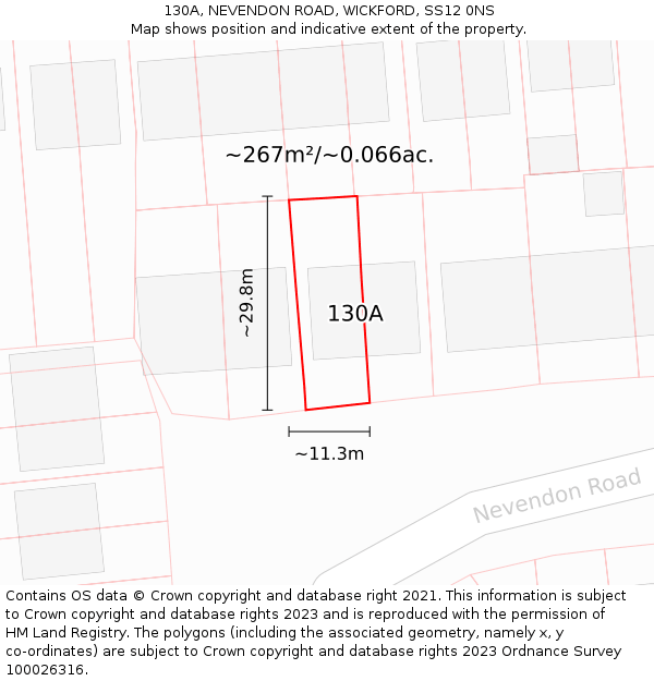 130A, NEVENDON ROAD, WICKFORD, SS12 0NS: Plot and title map