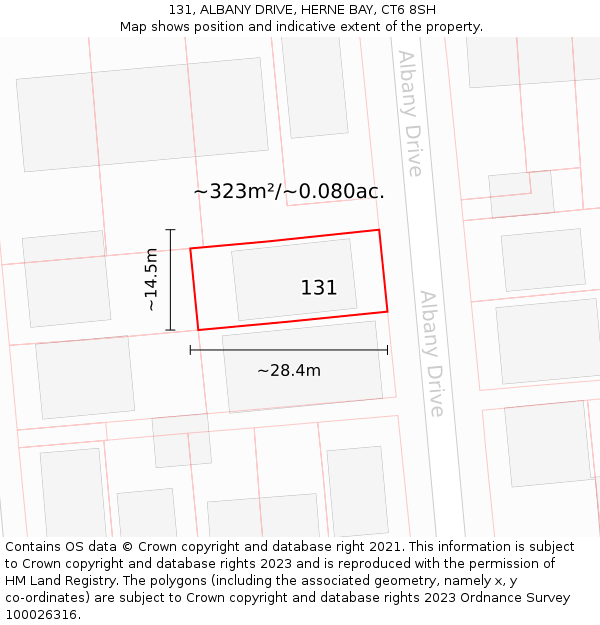 131, ALBANY DRIVE, HERNE BAY, CT6 8SH: Plot and title map