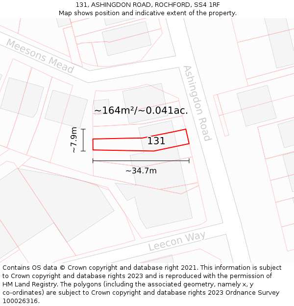 131, ASHINGDON ROAD, ROCHFORD, SS4 1RF: Plot and title map
