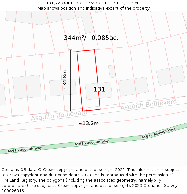 131, ASQUITH BOULEVARD, LEICESTER, LE2 6FE: Plot and title map
