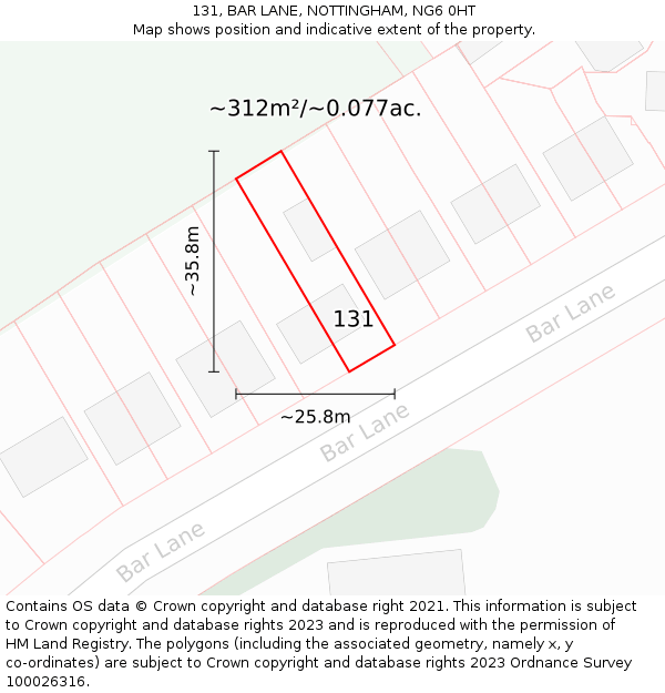 131, BAR LANE, NOTTINGHAM, NG6 0HT: Plot and title map