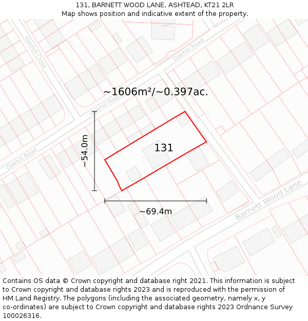 131, BARNETT WOOD LANE, ASHTEAD, KT21 2LR: Plot and title map