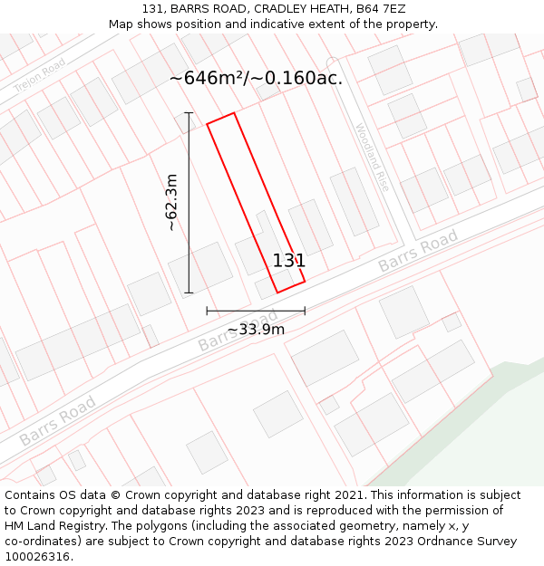 131, BARRS ROAD, CRADLEY HEATH, B64 7EZ: Plot and title map