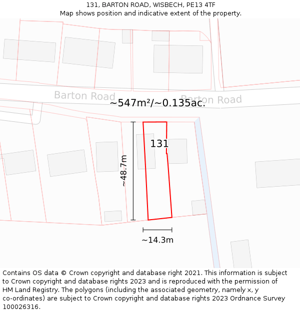 131, BARTON ROAD, WISBECH, PE13 4TF: Plot and title map