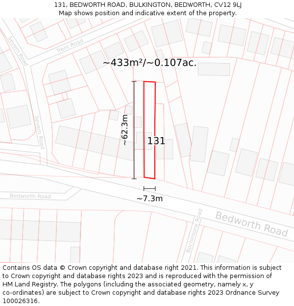 131, BEDWORTH ROAD, BULKINGTON, BEDWORTH, CV12 9LJ: Plot and title map