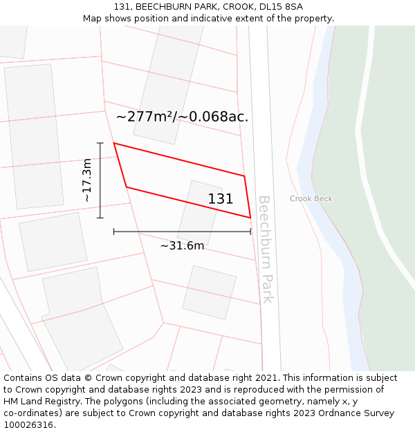 131, BEECHBURN PARK, CROOK, DL15 8SA: Plot and title map