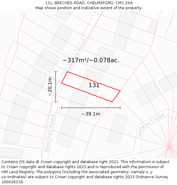 131, BEECHES ROAD, CHELMSFORD, CM1 2SA: Plot and title map