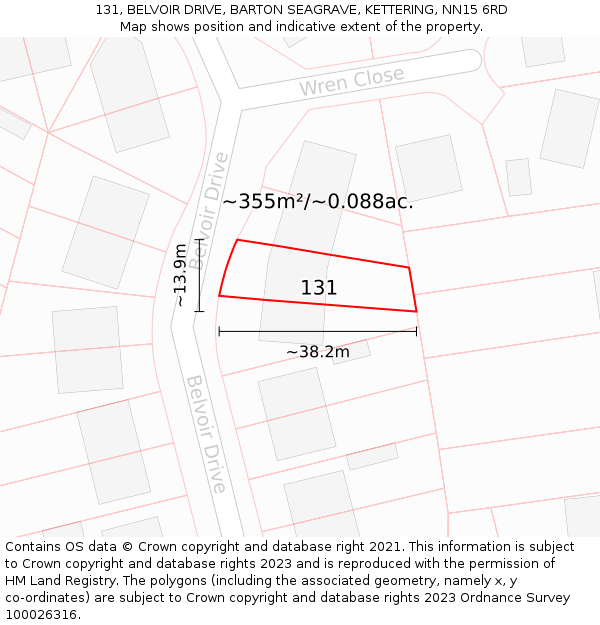 131, BELVOIR DRIVE, BARTON SEAGRAVE, KETTERING, NN15 6RD: Plot and title map