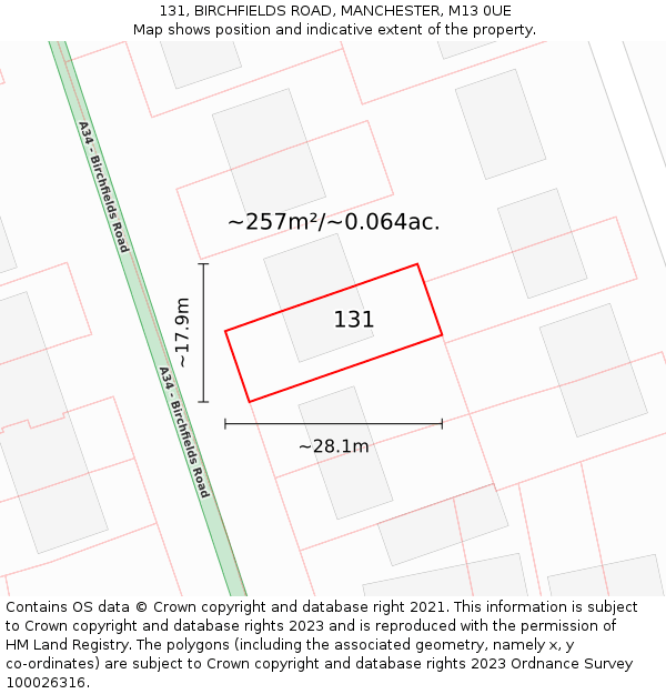 131, BIRCHFIELDS ROAD, MANCHESTER, M13 0UE: Plot and title map