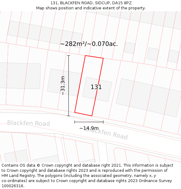 131, BLACKFEN ROAD, SIDCUP, DA15 8PZ: Plot and title map