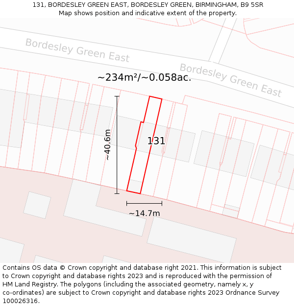 131, BORDESLEY GREEN EAST, BORDESLEY GREEN, BIRMINGHAM, B9 5SR: Plot and title map