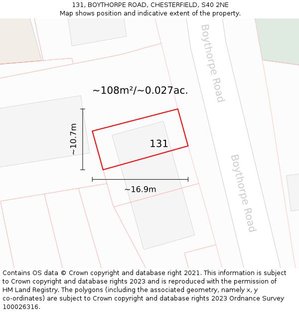 131, BOYTHORPE ROAD, CHESTERFIELD, S40 2NE: Plot and title map