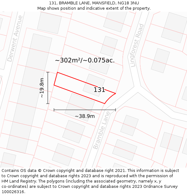 131, BRAMBLE LANE, MANSFIELD, NG18 3NU: Plot and title map
