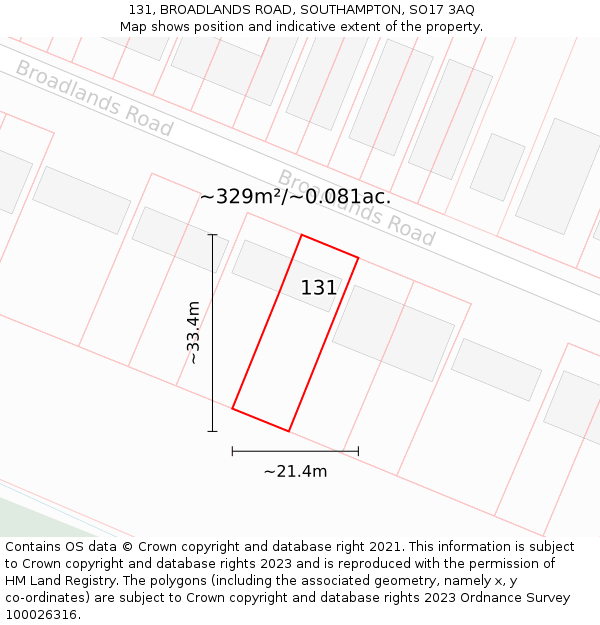 131, BROADLANDS ROAD, SOUTHAMPTON, SO17 3AQ: Plot and title map