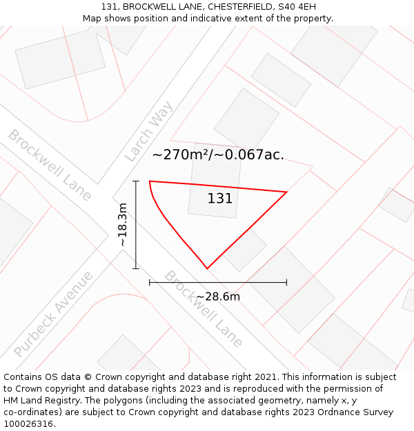 131, BROCKWELL LANE, CHESTERFIELD, S40 4EH: Plot and title map