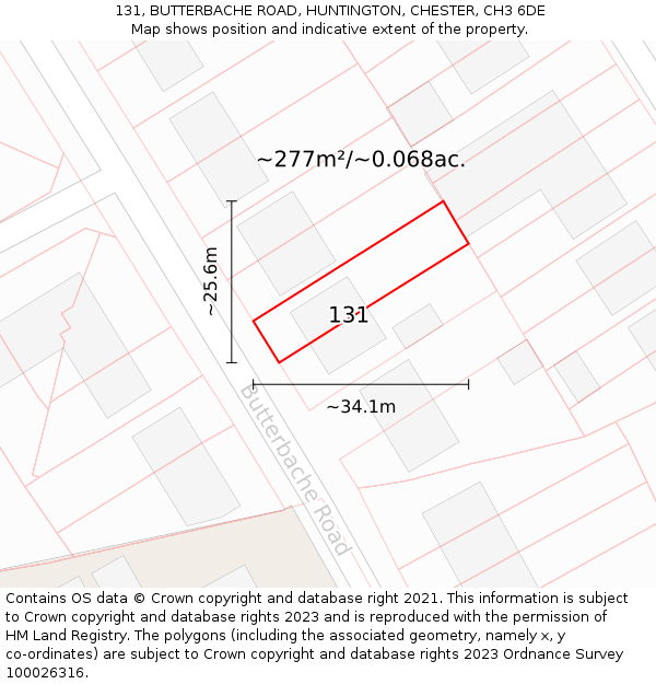 131, BUTTERBACHE ROAD, HUNTINGTON, CHESTER, CH3 6DE: Plot and title map