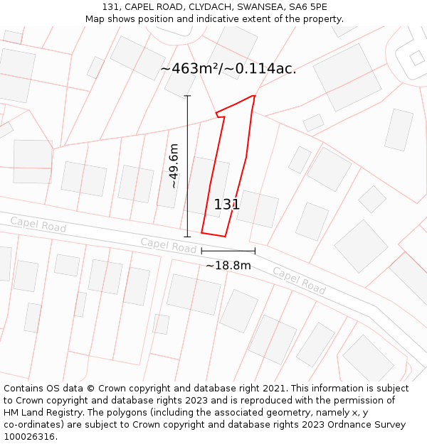 131, CAPEL ROAD, CLYDACH, SWANSEA, SA6 5PE: Plot and title map
