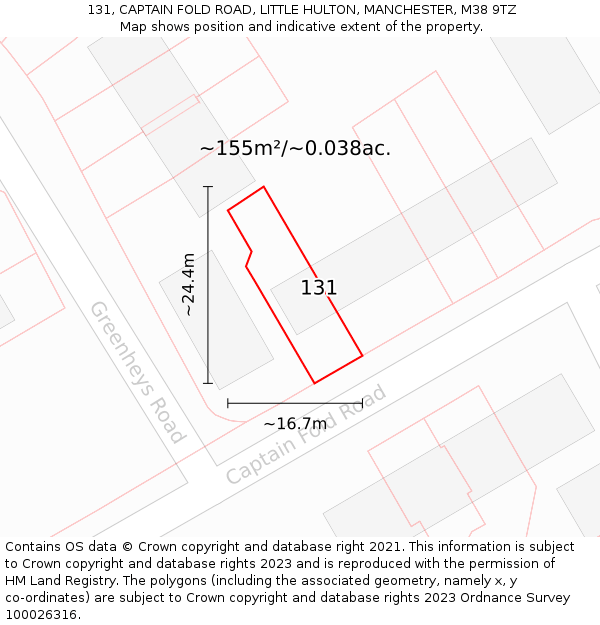 131, CAPTAIN FOLD ROAD, LITTLE HULTON, MANCHESTER, M38 9TZ: Plot and title map