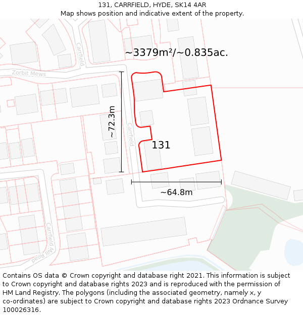 131, CARRFIELD, HYDE, SK14 4AR: Plot and title map