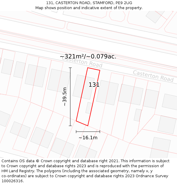 131, CASTERTON ROAD, STAMFORD, PE9 2UG: Plot and title map