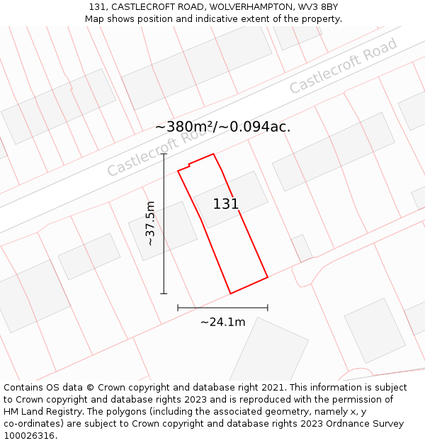 131, CASTLECROFT ROAD, WOLVERHAMPTON, WV3 8BY: Plot and title map
