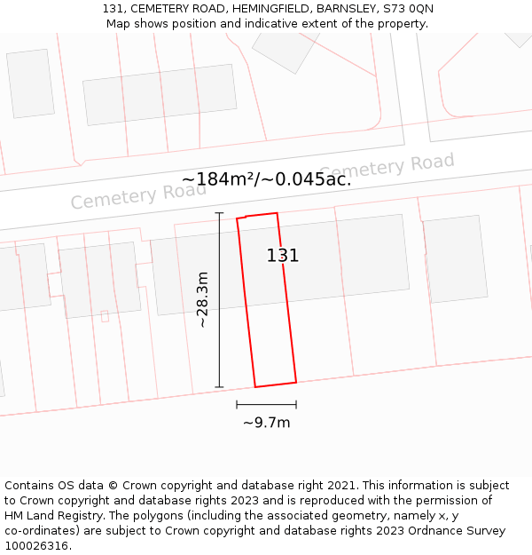 131, CEMETERY ROAD, HEMINGFIELD, BARNSLEY, S73 0QN: Plot and title map