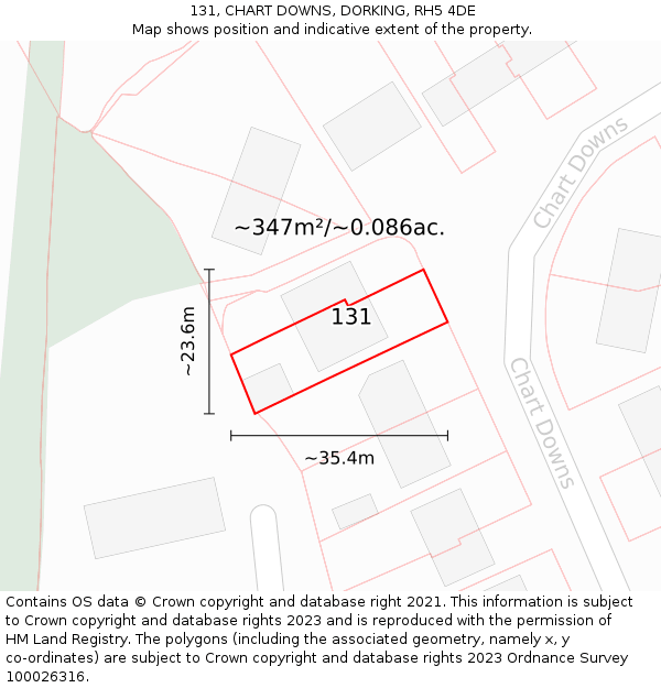 131, CHART DOWNS, DORKING, RH5 4DE: Plot and title map