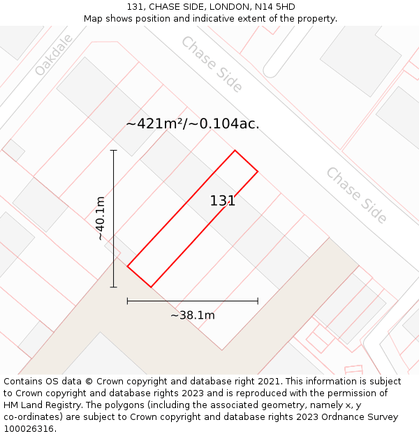 131, CHASE SIDE, LONDON, N14 5HD: Plot and title map