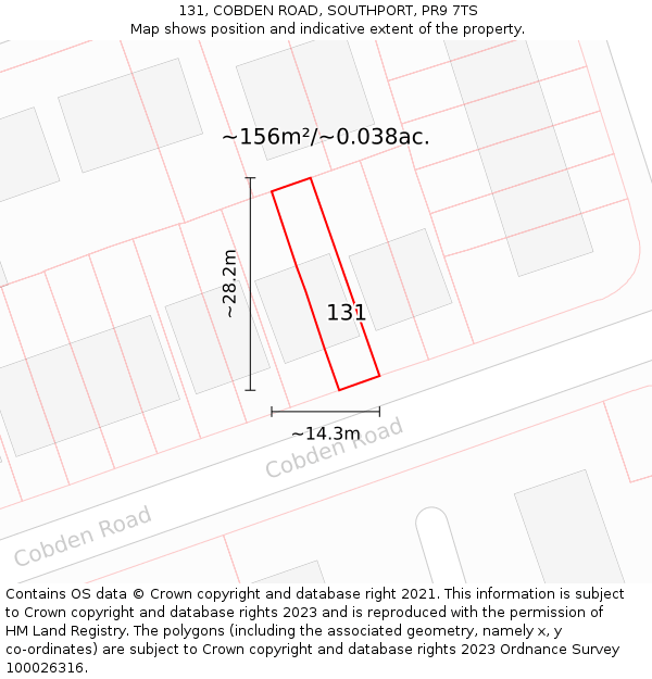 131, COBDEN ROAD, SOUTHPORT, PR9 7TS: Plot and title map