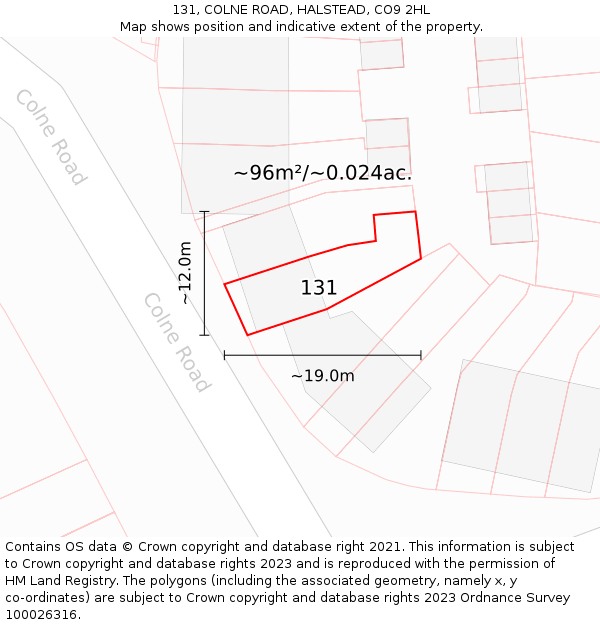 131, COLNE ROAD, HALSTEAD, CO9 2HL: Plot and title map