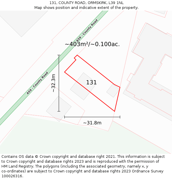131, COUNTY ROAD, ORMSKIRK, L39 1NL: Plot and title map