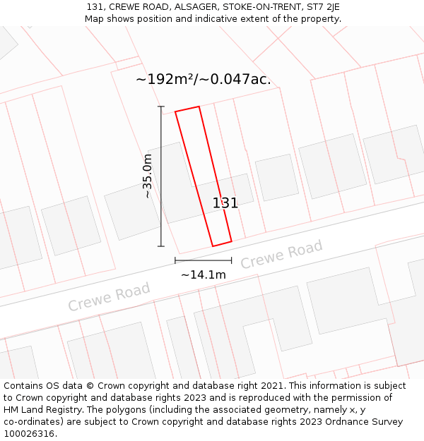 131, CREWE ROAD, ALSAGER, STOKE-ON-TRENT, ST7 2JE: Plot and title map