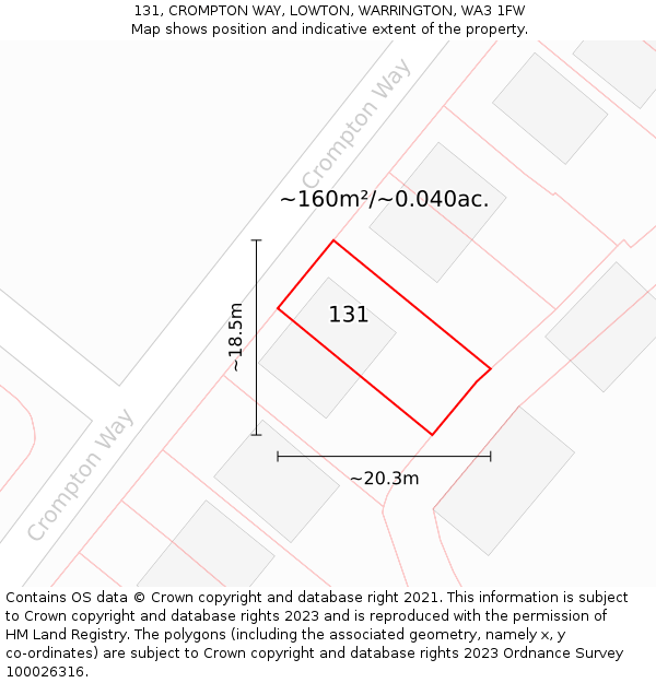 131, CROMPTON WAY, LOWTON, WARRINGTON, WA3 1FW: Plot and title map