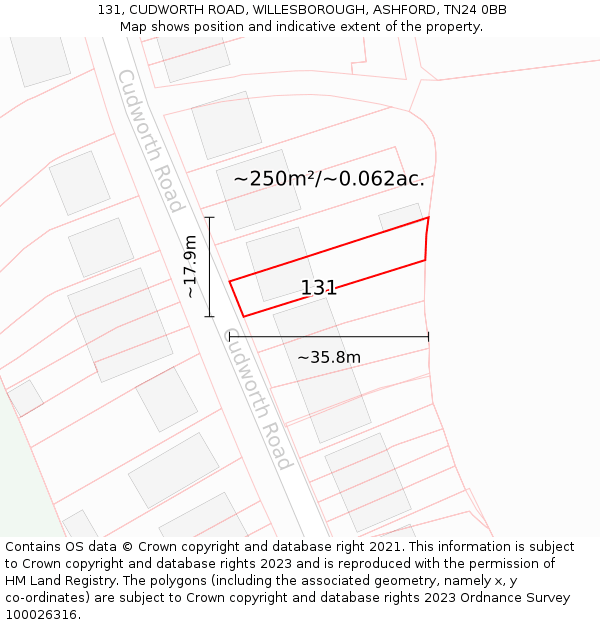 131, CUDWORTH ROAD, WILLESBOROUGH, ASHFORD, TN24 0BB: Plot and title map