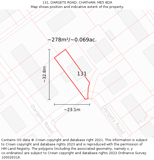 131, DARGETS ROAD, CHATHAM, ME5 8DA: Plot and title map