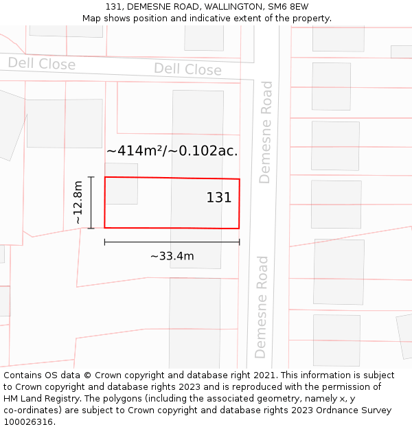 131, DEMESNE ROAD, WALLINGTON, SM6 8EW: Plot and title map