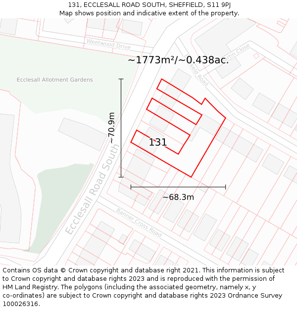 131, ECCLESALL ROAD SOUTH, SHEFFIELD, S11 9PJ: Plot and title map