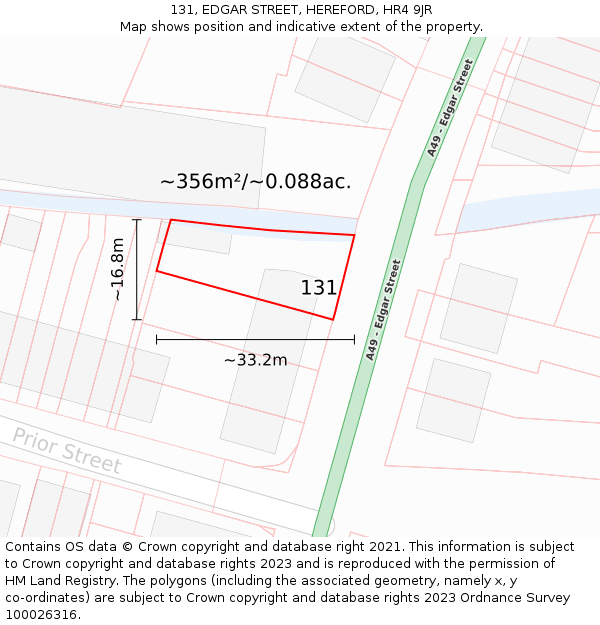 131, EDGAR STREET, HEREFORD, HR4 9JR: Plot and title map