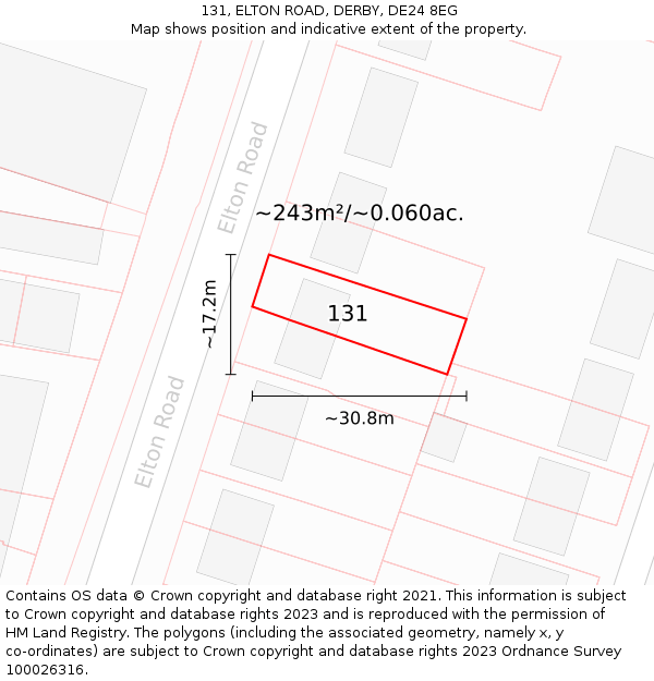 131, ELTON ROAD, DERBY, DE24 8EG: Plot and title map