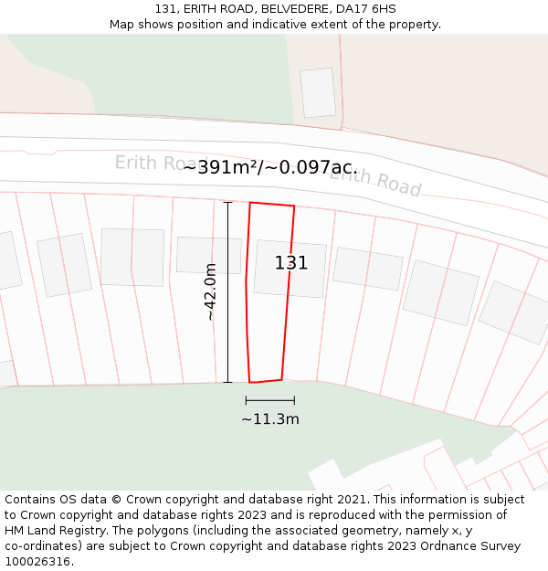 131, ERITH ROAD, BELVEDERE, DA17 6HS: Plot and title map