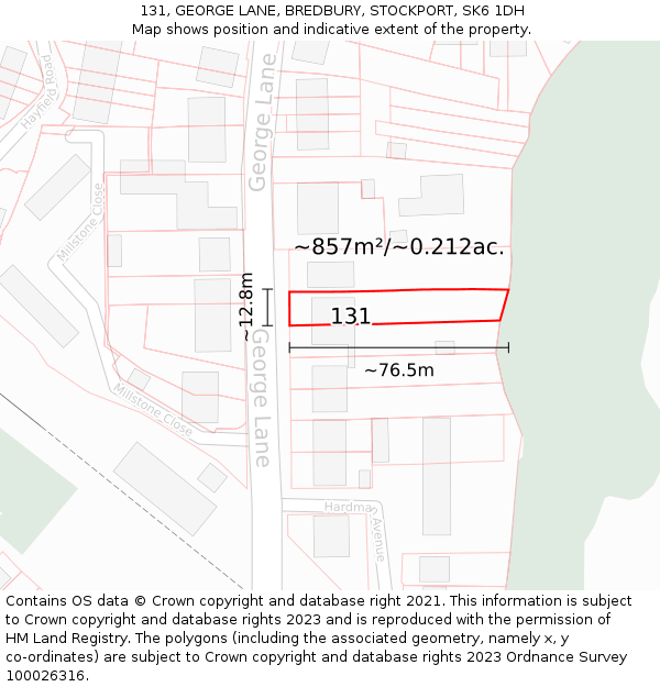 131, GEORGE LANE, BREDBURY, STOCKPORT, SK6 1DH: Plot and title map