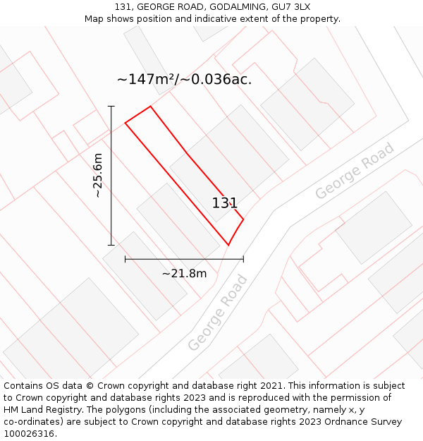131, GEORGE ROAD, GODALMING, GU7 3LX: Plot and title map