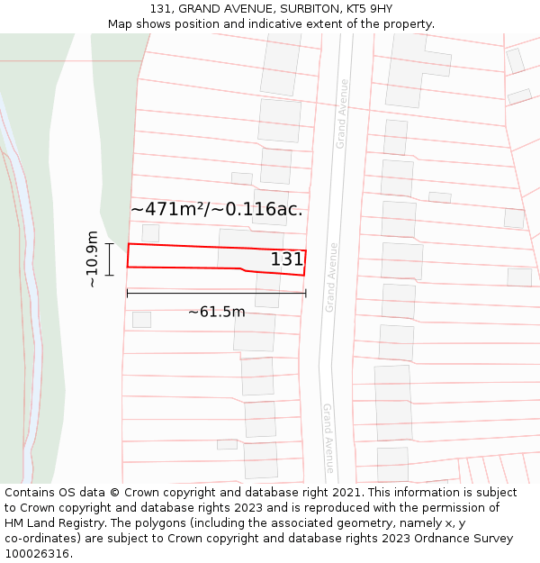 131, GRAND AVENUE, SURBITON, KT5 9HY: Plot and title map