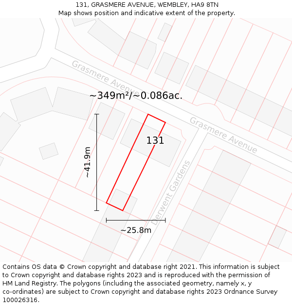 131, GRASMERE AVENUE, WEMBLEY, HA9 8TN: Plot and title map