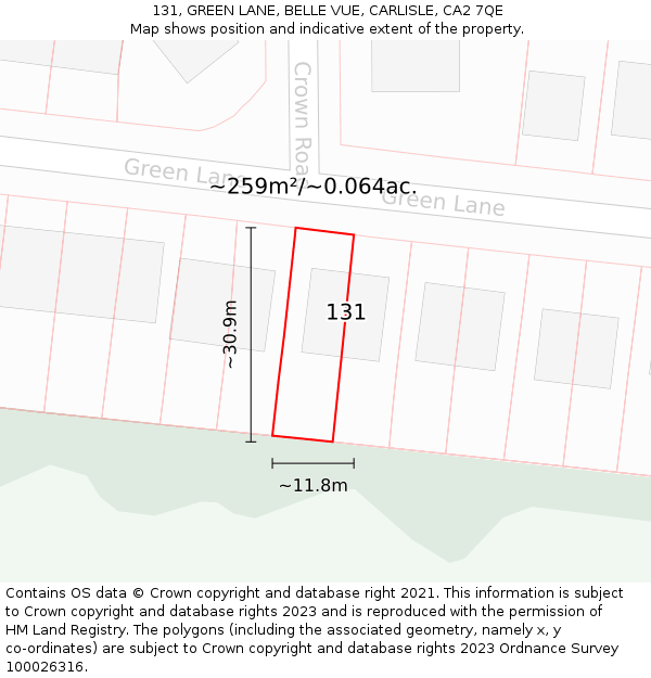 131, GREEN LANE, BELLE VUE, CARLISLE, CA2 7QE: Plot and title map