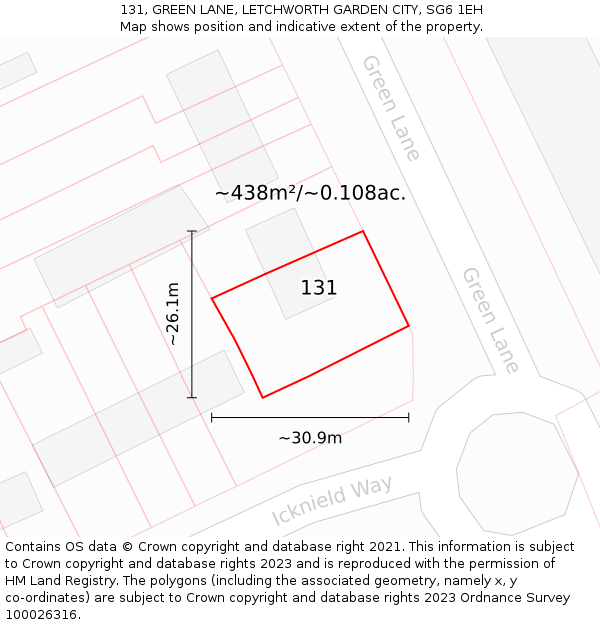 131, GREEN LANE, LETCHWORTH GARDEN CITY, SG6 1EH: Plot and title map