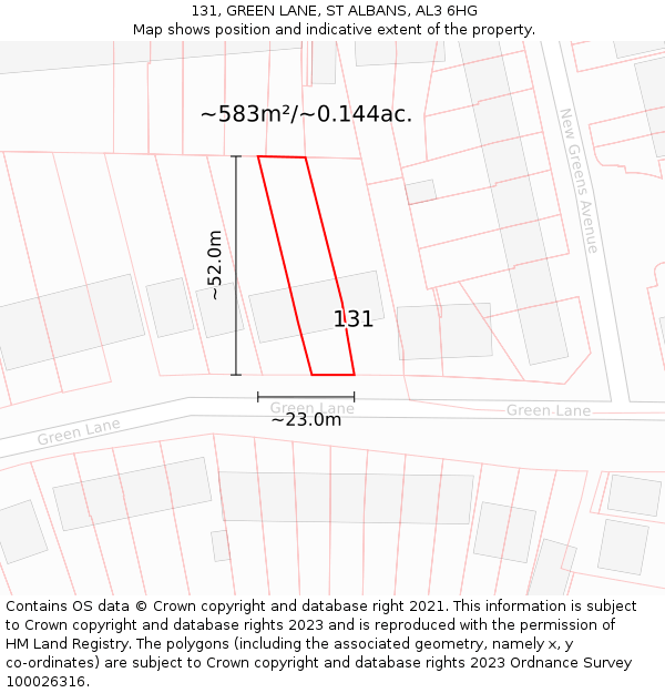 131, GREEN LANE, ST ALBANS, AL3 6HG: Plot and title map