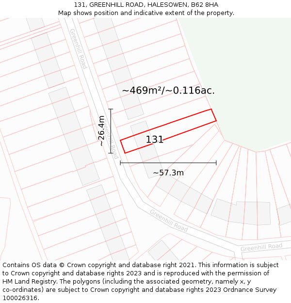 131, GREENHILL ROAD, HALESOWEN, B62 8HA: Plot and title map